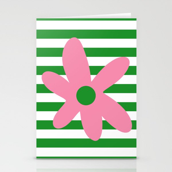 Joyful Flower and Stripes Pop Floral Pink Green White Stationery Card Gallery Image 1