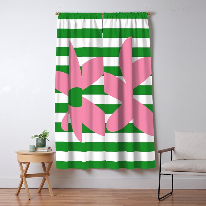 Joyful Flower and Stripes Pop Floral Pink Green White Window Curtain Gallery Image 5