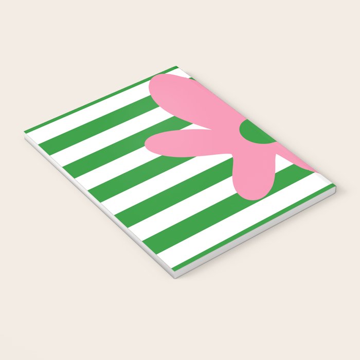 Joyful Flower and Stripes Pop Floral Pink Green White Notebook Gallery Image 3