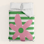 Joyful Flower and Stripes Pop Floral Pink Green White Duvet Cover Gallery Image 6