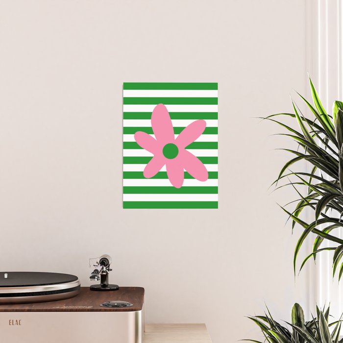 Joyful Flower and Stripes Pop Floral Pink Green White Poster Gallery Image 2
