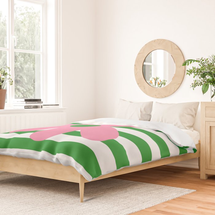Joyful Flower and Stripes Pop Floral Pink Green White Duvet Cover Gallery Image 2