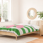 Joyful Flower and Stripes Pop Floral Pink Green White Duvet Cover Gallery Image 2