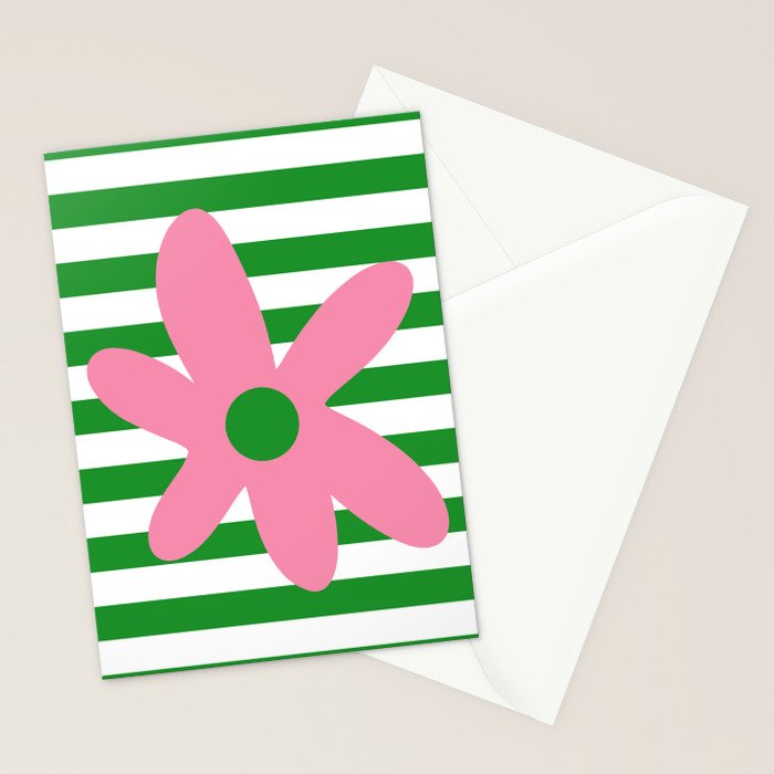 Joyful Flower and Stripes Pop Floral Pink Green White Stationery Card Gallery Image 2