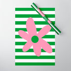 Joyful Flower and Stripes Pop Floral Pink Green White Wrapping Paper Gallery Image 1