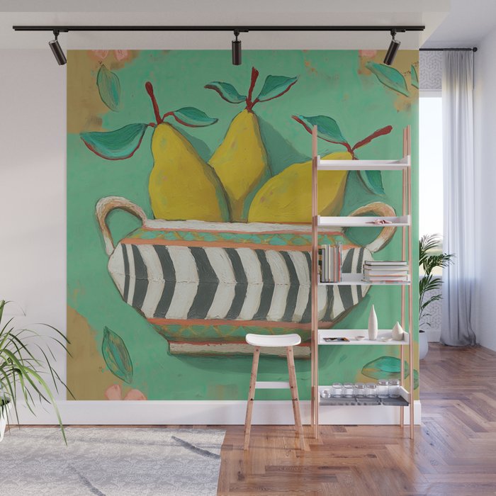 Striped Bowl with Pears Wall Mural Gallery Image 1