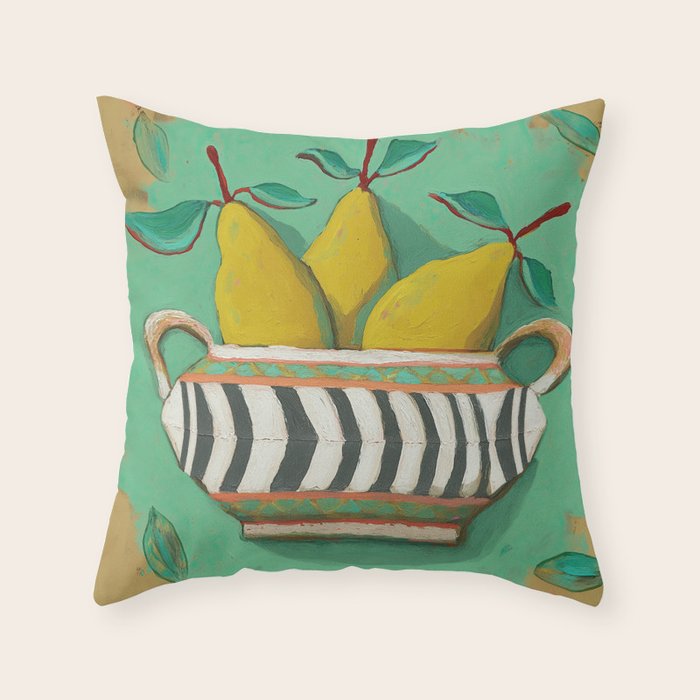 Striped Bowl with Pears Throw Pillow Gallery Image 6