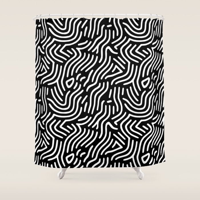 Black and white line art pattern Shower Curtain Gallery Image 1