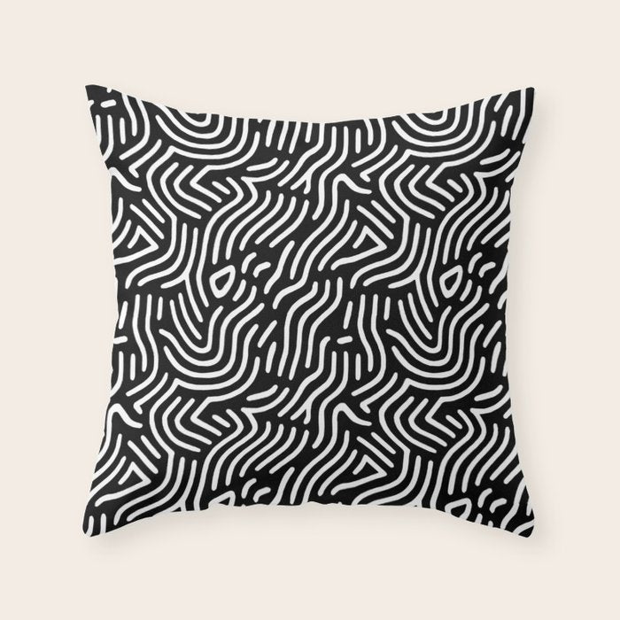 Black and white line art pattern Throw Pillow Gallery Image 1