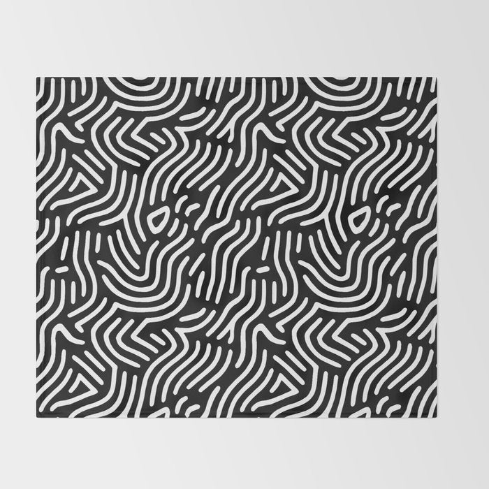 Black and white line art pattern Throw Blanket Gallery Image 2
