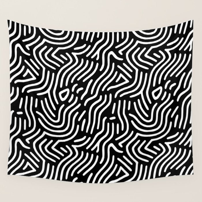 Black and white line art pattern Wall Tapestry Gallery Image 4