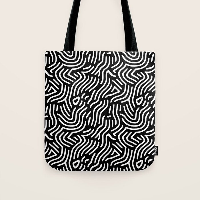 Black and white line art pattern Tote Bag Gallery Image 1