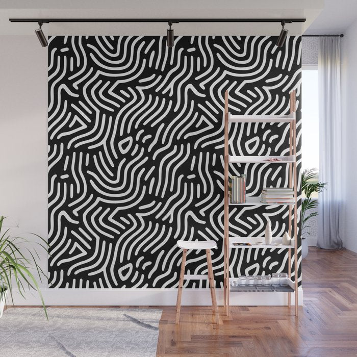 Black and white line art pattern Wall Mural Gallery Image 1