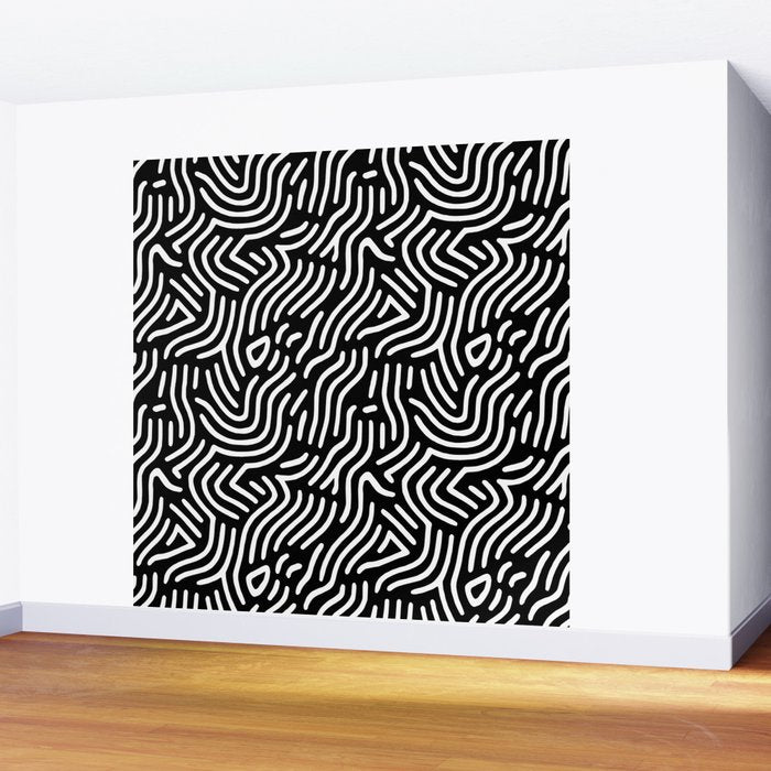 Black and white line art pattern Wall Mural Gallery Image 2