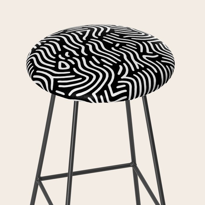 Black and white line art pattern Stool Gallery Image 2