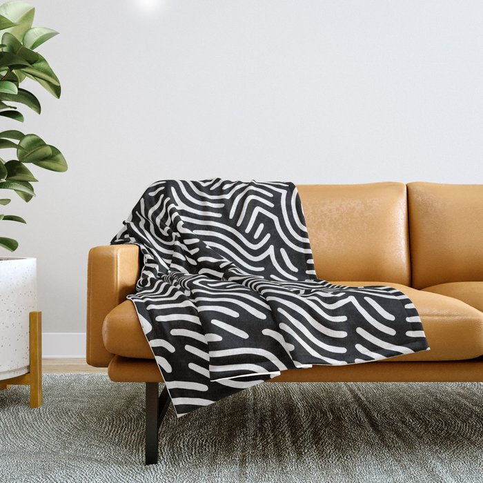 Black and white line art pattern Throw Blanket Gallery Image 1