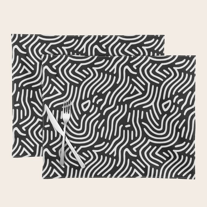 Black and white line art pattern Placemat Gallery Image 1