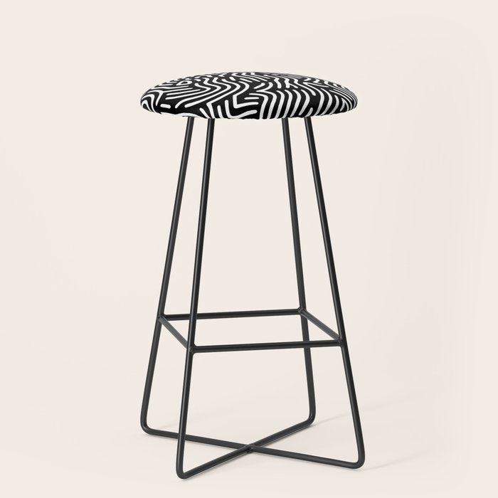 Black and white line art pattern Stool Gallery Image 1