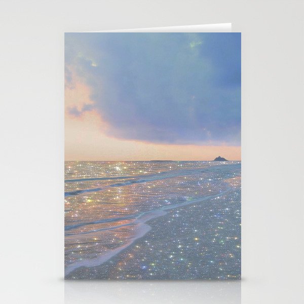 MAGIC OCEAN - glitter artwork by Yana Potter artist. Sparkling waves, pastel blue, beautiful nature. Stationery Card Gallery Image 2