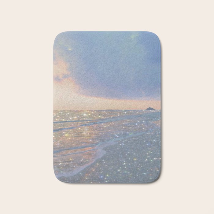 MAGIC OCEAN - glitter artwork by Yana Potter artist. Sparkling waves, pastel blue, beautiful nature. Bath Mat Gallery Image 1