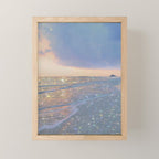 MAGIC OCEAN - glitter artwork by Yana Potter artist. Sparkling waves, pastel blue, beautiful nature. Mini Art Print Gallery Image 1
