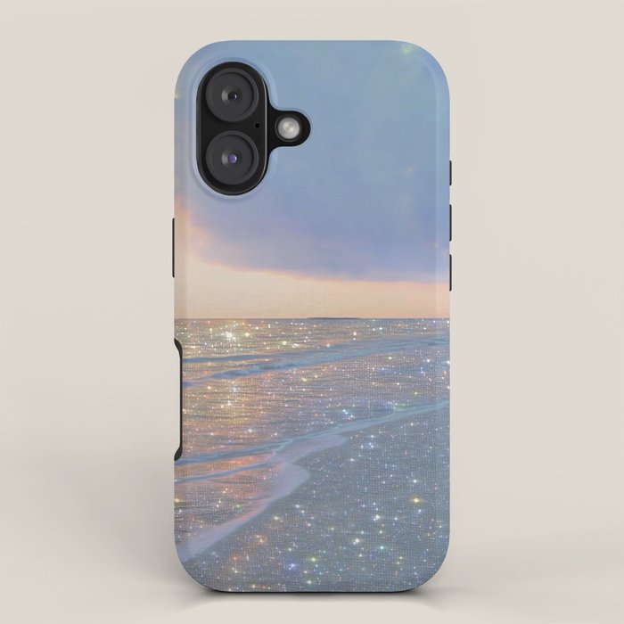 MAGIC OCEAN - glitter artwork by Yana Potter artist. Sparkling waves, pastel blue, beautiful nature. iPhone Case Gallery Image 1
