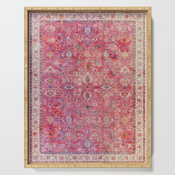 N45 - Pink Vintage Traditional Moroccan Boho & Farmhouse Style Artwork. Serving Tray Gallery Image 1