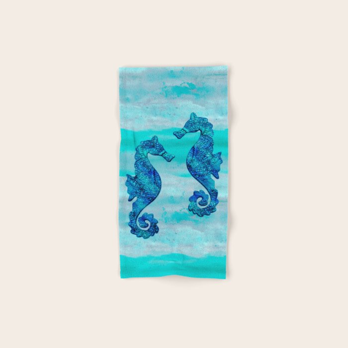 Blue Seahorse Couple Underwater Bath Towel Gallery Image 1