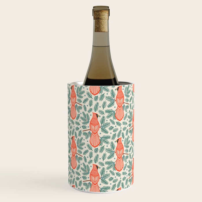 Cardinal Bird and Pine Branches Wine Chiller Gallery Image 1