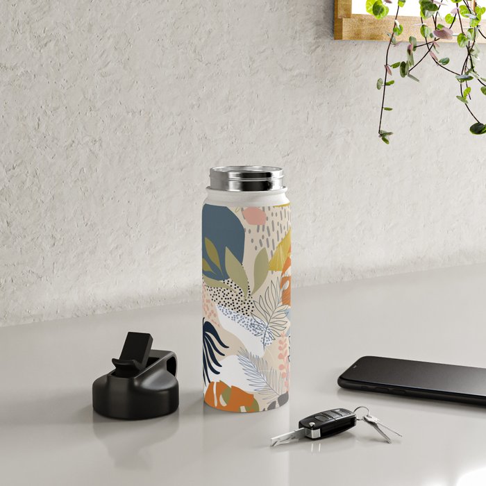 Tropical Foliage Pattern 1 - Retro Boho Water Bottle Gallery Image 4