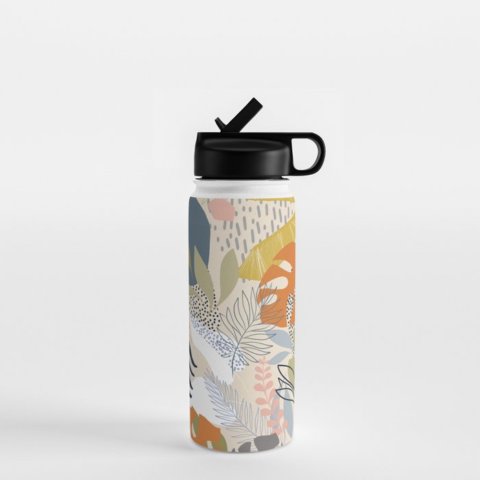Tropical Foliage Pattern 1 - Retro Boho Water Bottle Gallery Image 1