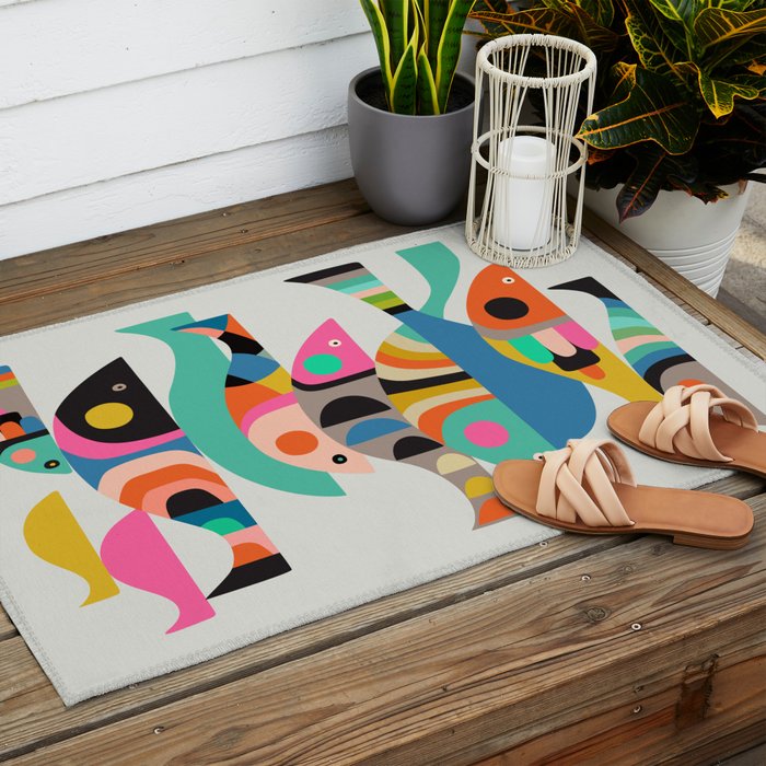 Mid Century fish Outdoor Rug Gallery Image 2