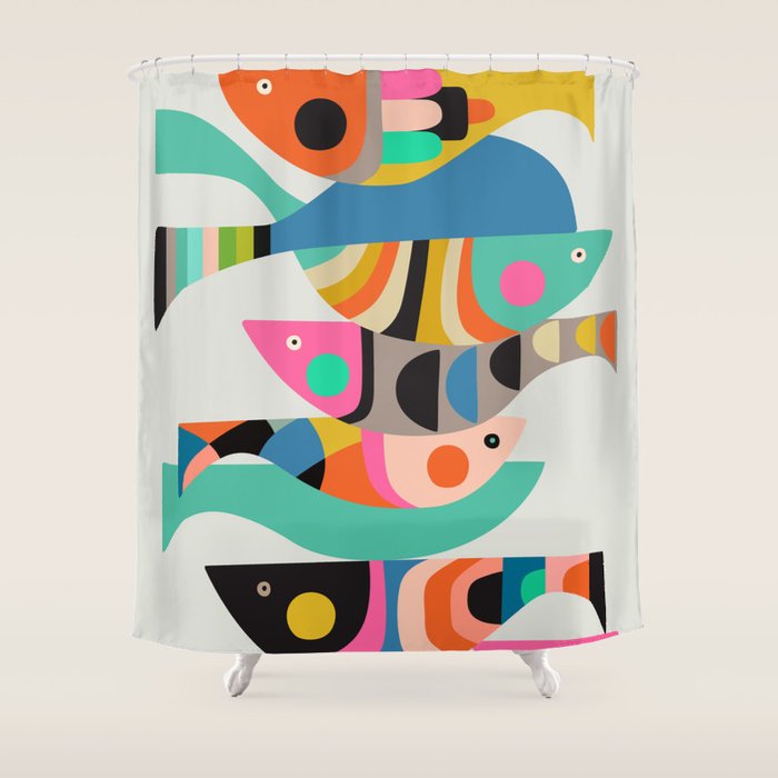 Mid Century fish Shower Curtain Gallery Image 1