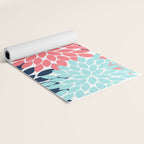 Navy Coral Aqua Floral Pattern Flower Burst Petals Yoga Mat Gallery Image 2