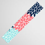 Navy Coral Aqua Floral Pattern Flower Burst Petals Table Runner Gallery Image 3