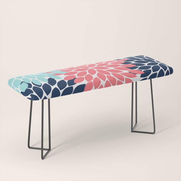 Navy Coral Aqua Floral Pattern Flower Burst Petals Bench Gallery Image 1