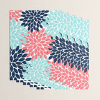 Navy Coral Aqua Floral Pattern Flower Burst Petals Wrapping Paper Gallery Image 3