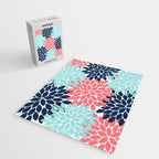 Navy Coral Aqua Floral Pattern Flower Burst Petals Jigsaw Puzzle Gallery Image 2
