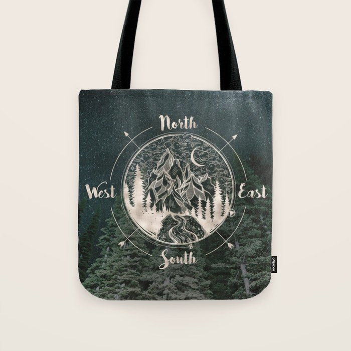 Mountains Compass Milky Way Woods Gold Tote Bag Gallery Image 1