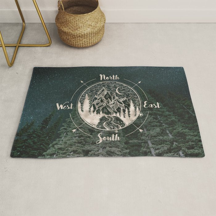 Mountains Compass Milky Way Woods Gold Rug Gallery Image 1