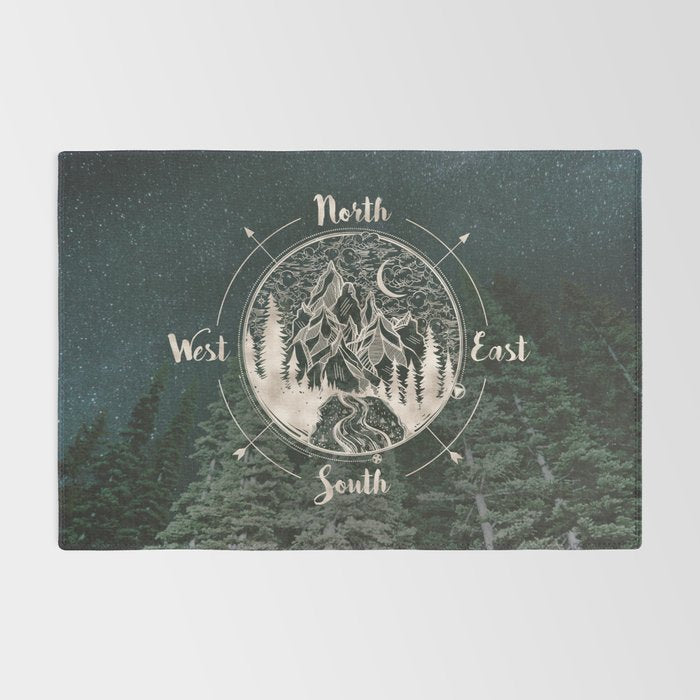 Mountains Compass Milky Way Woods Gold Rug Gallery Image 2
