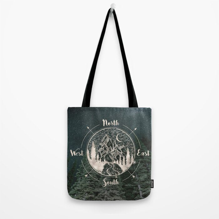Mountains Compass Milky Way Woods Gold Tote Bag Gallery Image 2