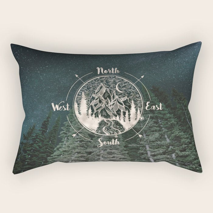 Mountains Compass Milky Way Woods Gold Rectangular Pillow Gallery Image 2