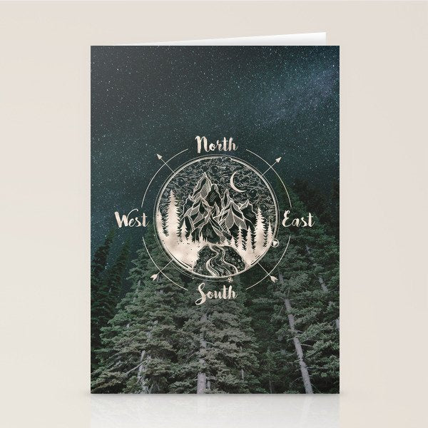 Mountains Compass Milky Way Woods Gold Stationery Card Gallery Image 2