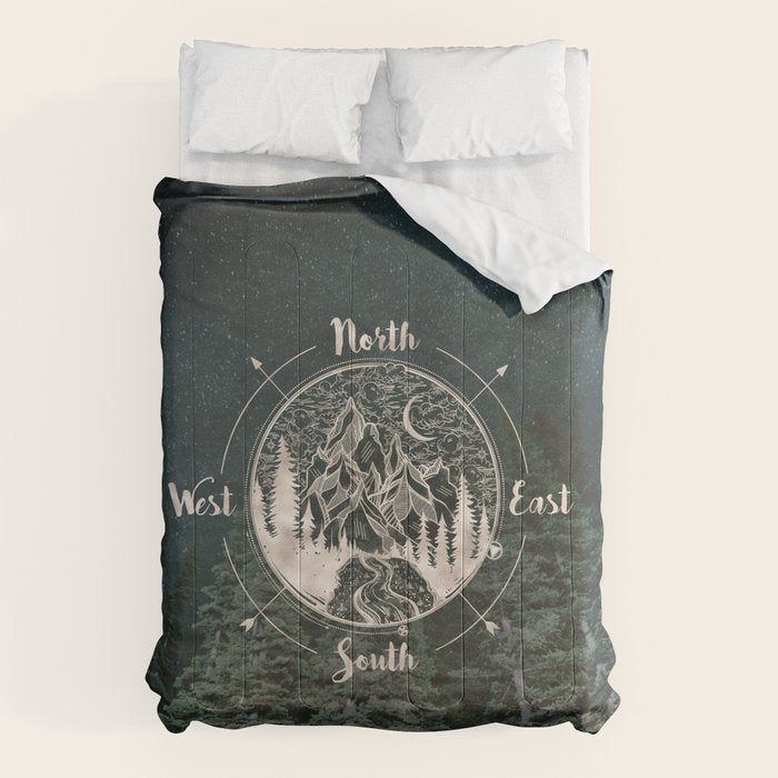 Mountains Compass Milky Way Woods Gold Comforter Gallery Image 6