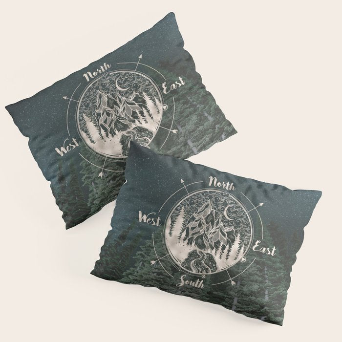Mountains Compass Milky Way Woods Gold Pillow Sham Gallery Image 1