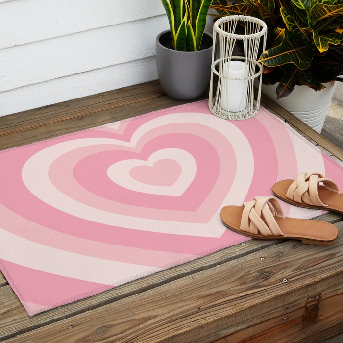 Pink Love Hearts  Outdoor Rug Gallery Image 2