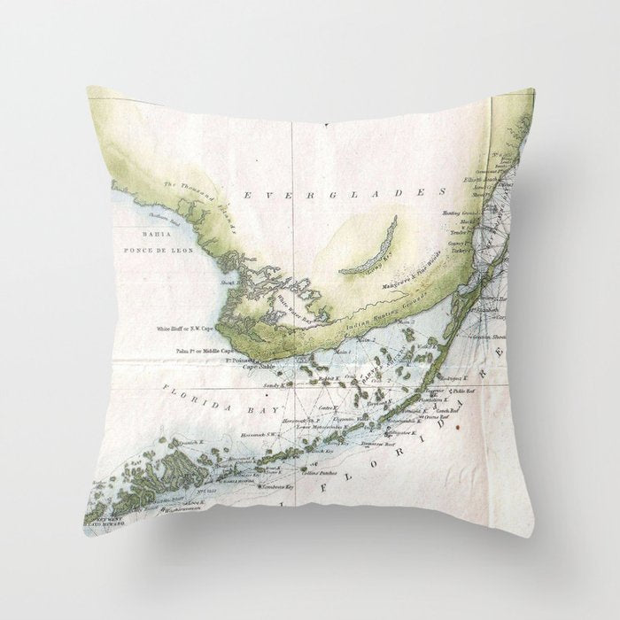 Vintage Map of The Florida Keys (1852) Throw Pillow Gallery Image 6