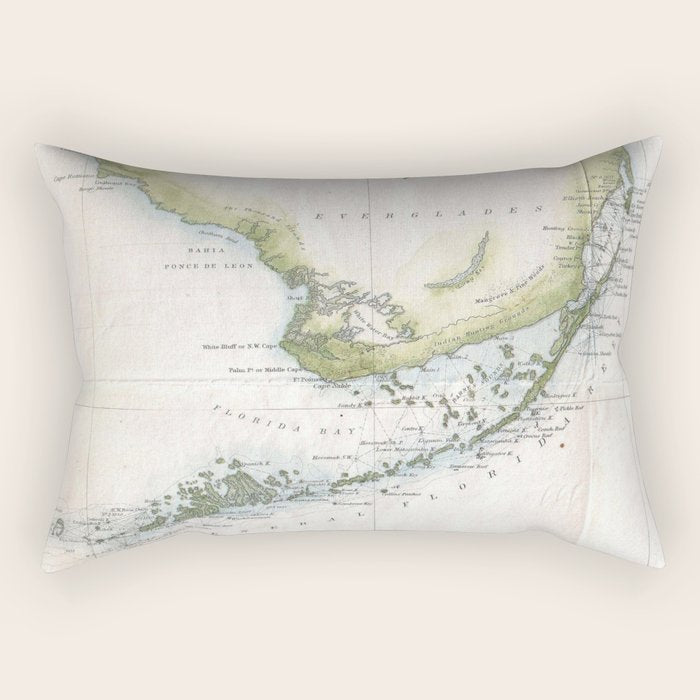 Vintage Map of The Florida Keys (1852) Rectangular Pillow Gallery Image 1