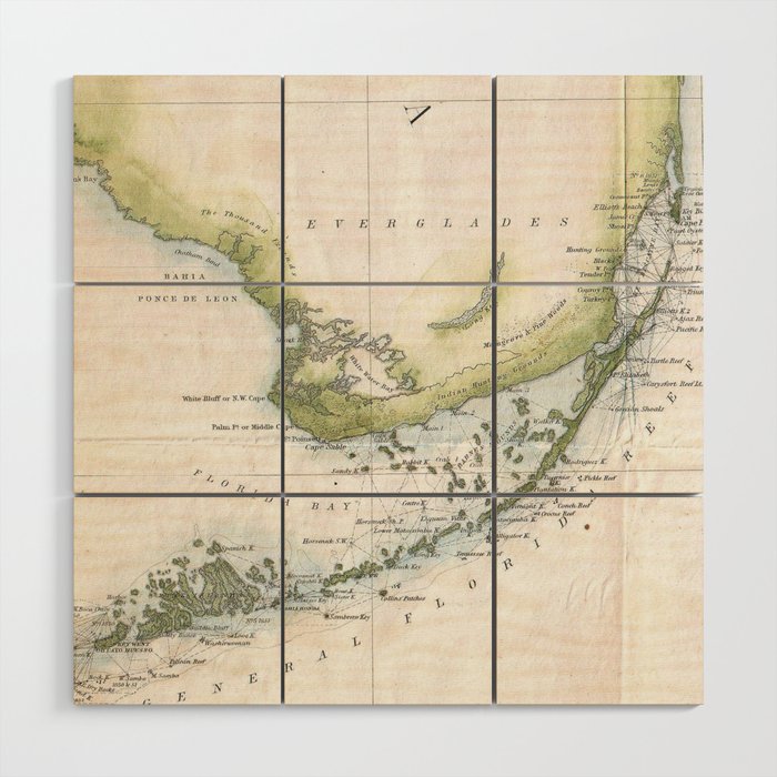 Vintage Map of The Florida Keys (1852) Wood Wall Art Gallery Image 1